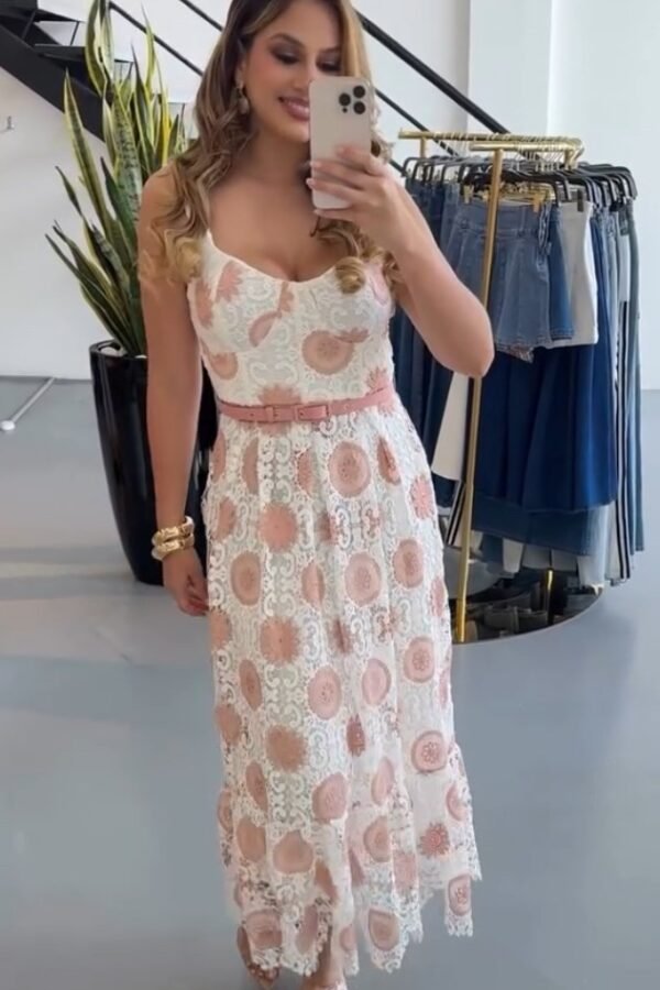 Pink Dress Con Cinturon