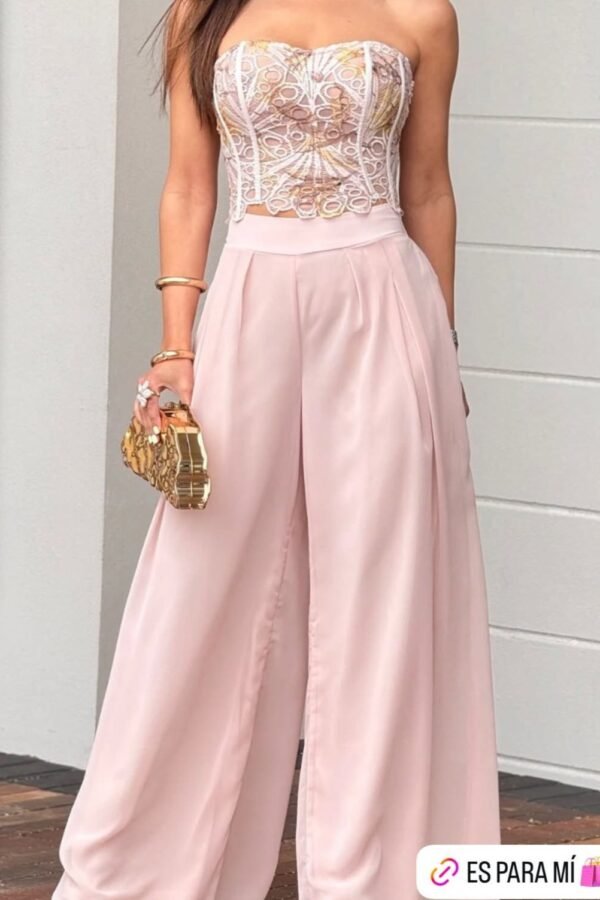 Floral Set Corset Y Pantalon Rosa