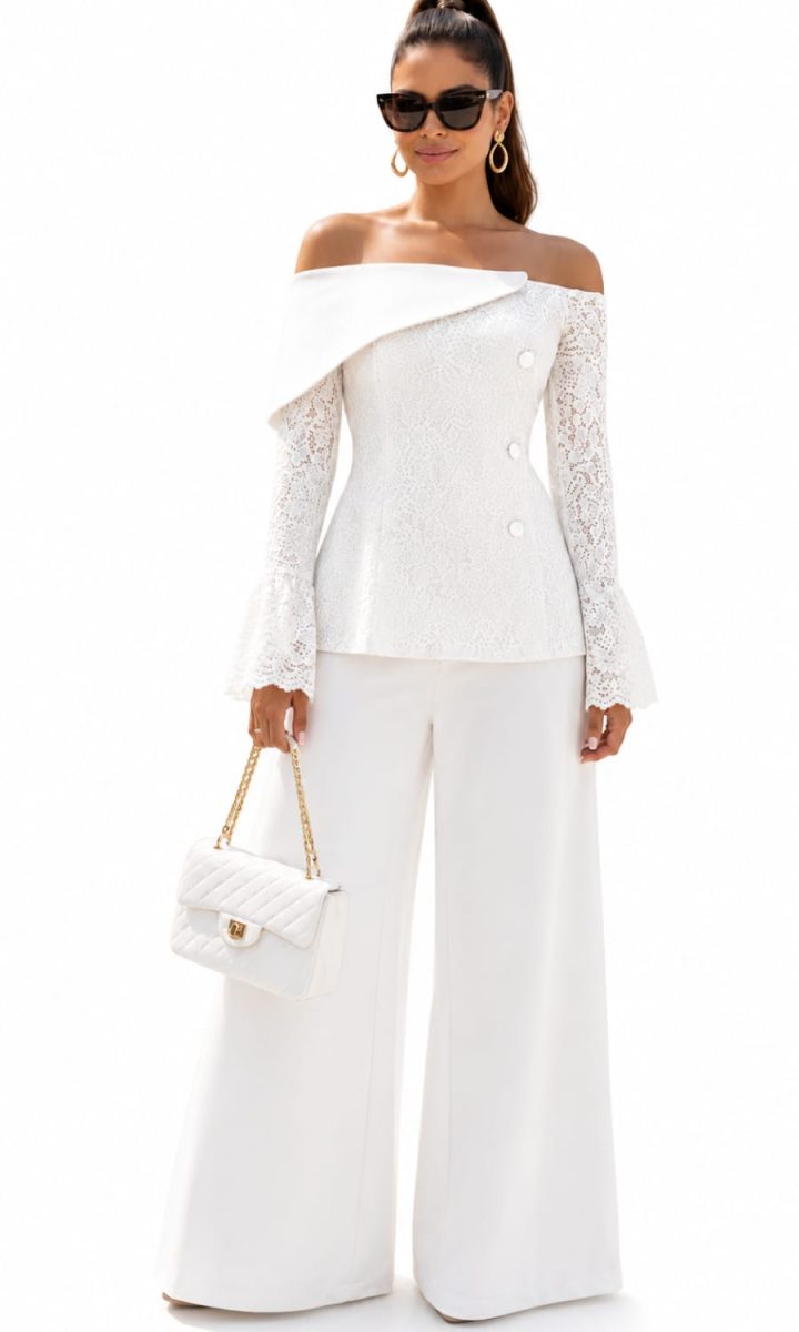 Glamour Set Blusa Y Pantalon White