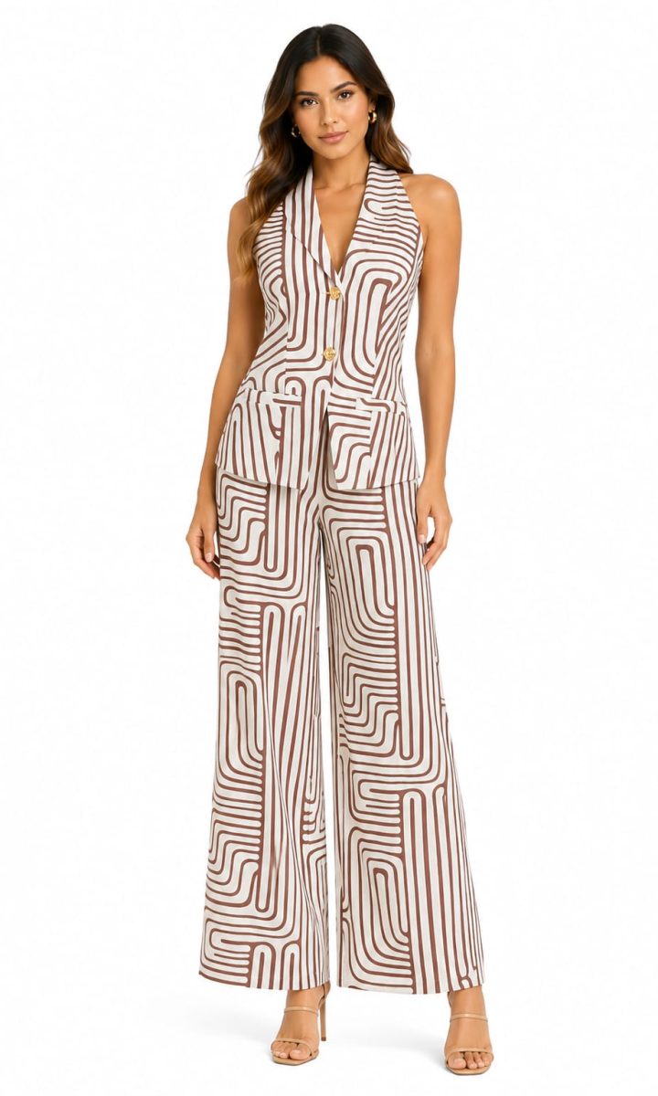 Brown Set Blusa Y Pantalon