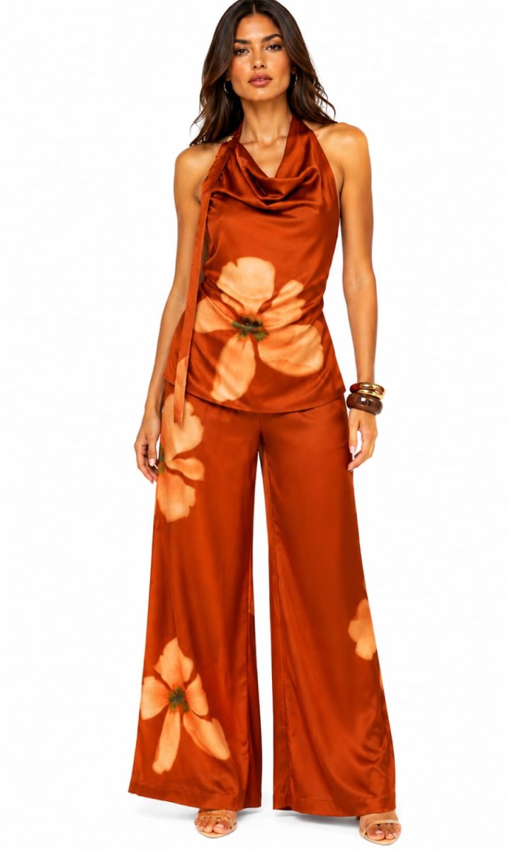 Orange Set Blusa Y Pantalon