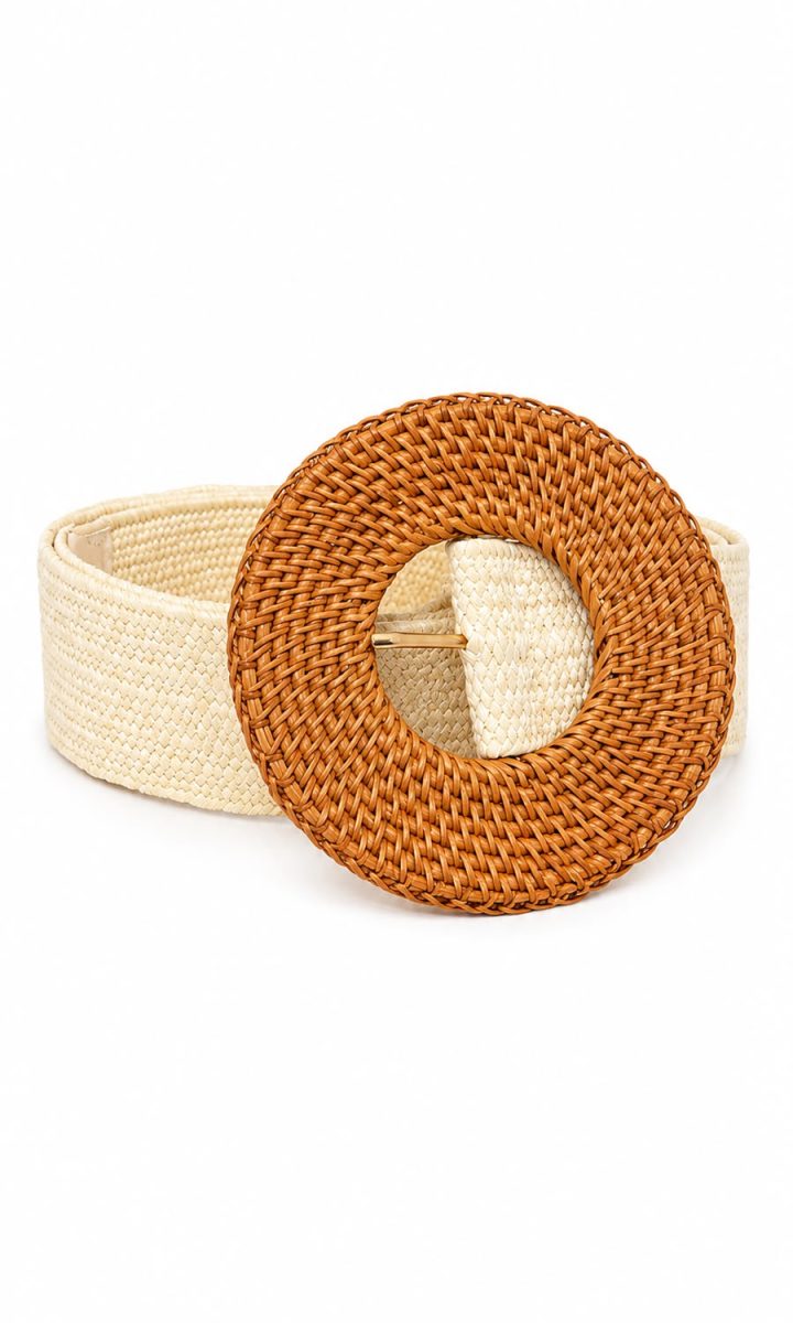 Oval Raffia Cinturon Beige
