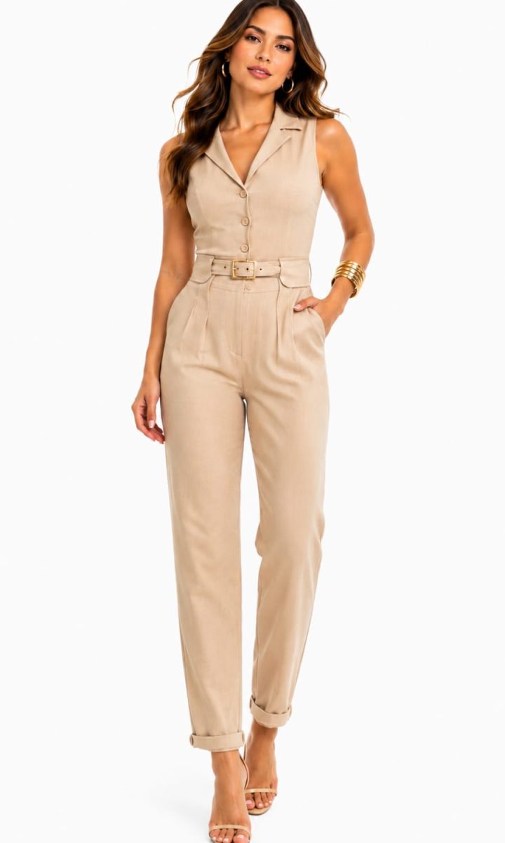 Beige Set Blusa Y Pantalon