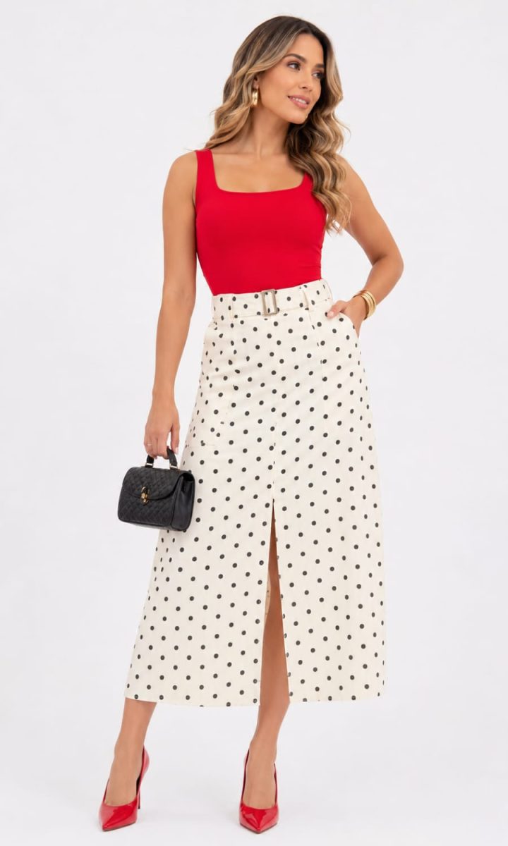 Polka Dots Falda Con Cinturon