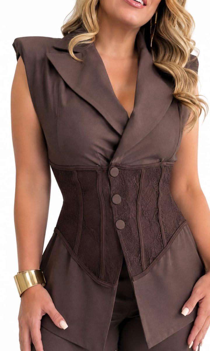 Mocca Elegance Set Blusa Y Pantalon