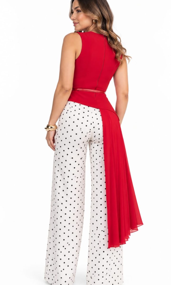 Elegant Maxi Blusa Red Con Cinturon