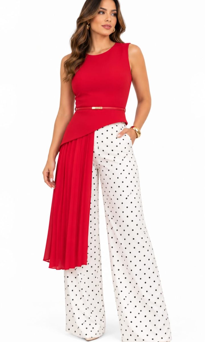 Elegant Maxi Blusa Red Con Cinturon