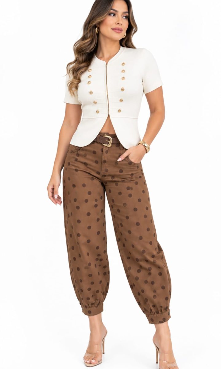 Jeans Polka Dots Con Cinturon Mocca