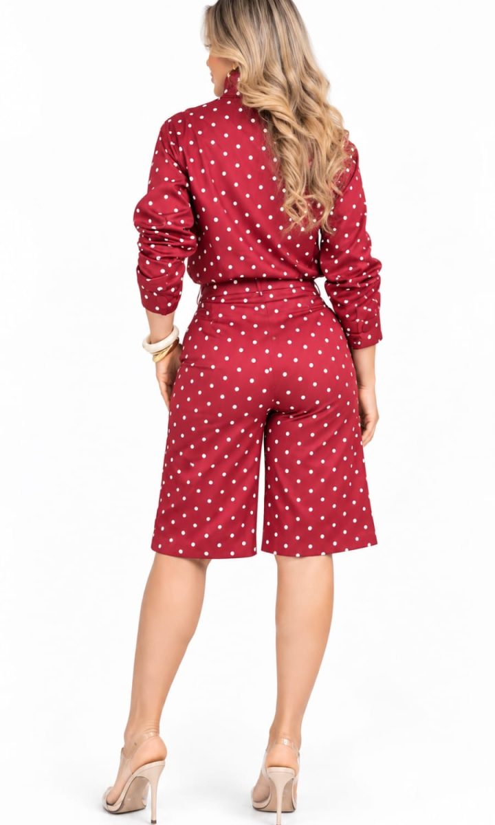 Set Polka Dots Chaqueta Y Pantalon Vino