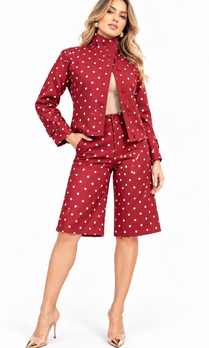 Set Polka Dots Chaqueta Y Pantalon Vino