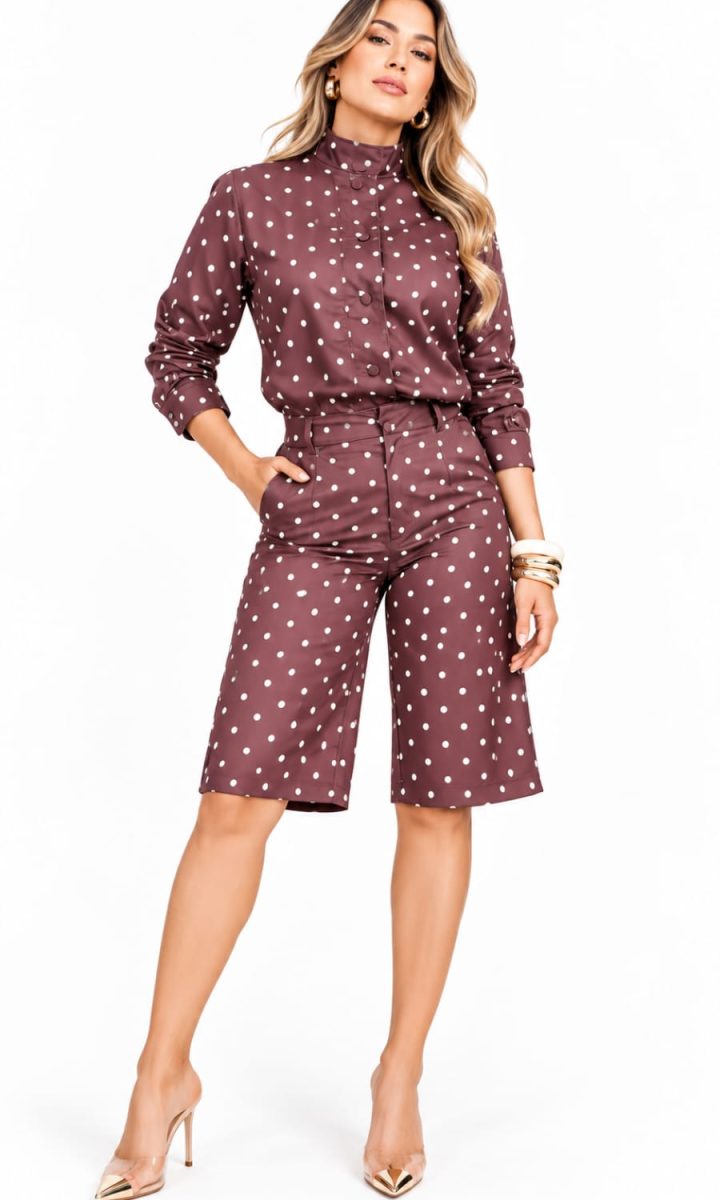 Set Polka Dots Chaqueta Y Pantalon Mocca